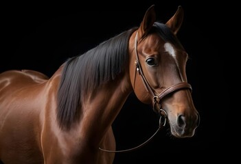 Obraz premium Chestnut Horse Portrait Against Black Background