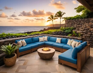 Fototapeta premium Luxury Oceanfront Patio with Sunset View