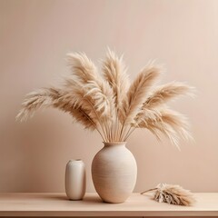 Naklejka premium Beige Pampas Grass in Ceramic Vase, Minimalist Home Decor