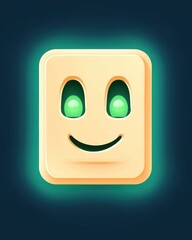 Fototapeta premium A cheerful flat art style power socket icon with glowing green eyes and a smiling face design perfect for user interfaces and app designs.