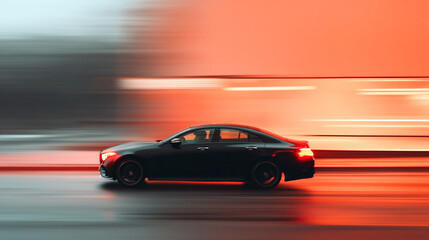 Black car speeding on road motion blur automotive photography transportation and modern vehicle design