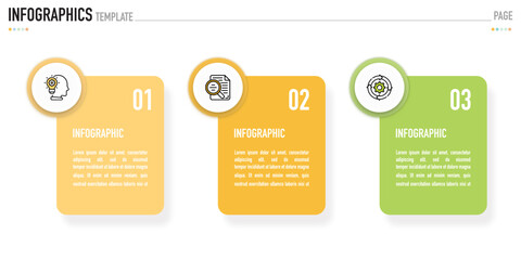 Rectangular infographic template or element with 3 step, process, option, colorful rectangle, icons, triangle, paper origami, button, tag, circle, circular, square bar for sale slide, internet planner