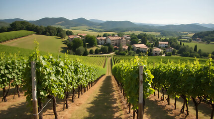 Fototapeta premium Tuscan Vineyard Tranquility: A Journey Through Rolling Hills, Sunlit Vineyards, and Timeless Italian Charm