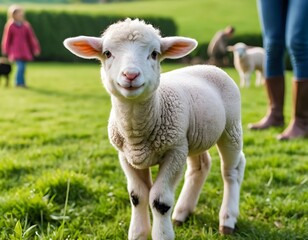 Obraz premium Adorable Lamb in Spring Pasture