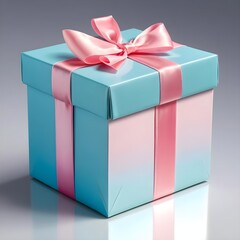 Pastel Blue Gift Box with Pink Ribbon