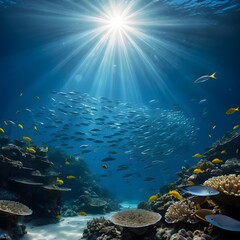 Fototapeta premium Underwater Paradise Sunbeams and Coral Reef