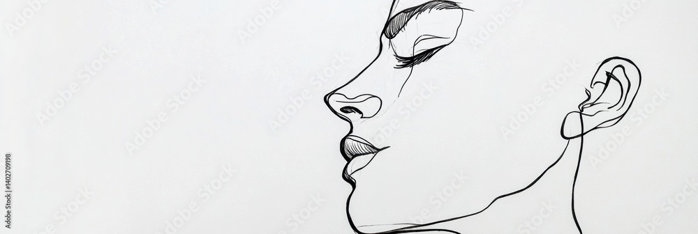 Aufkleber modern minimalism captured in a single-line abstract face drawing, focusing on elegance and simplici