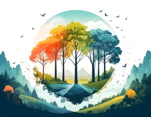 Four Seasons in a Circle Nature's Cycle