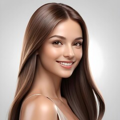 Beautiful Woman with Long Brown Hair and Healthy Smile