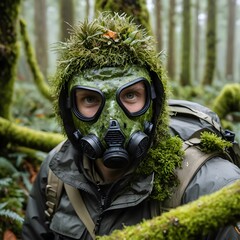 Camouflaged Man in Forest