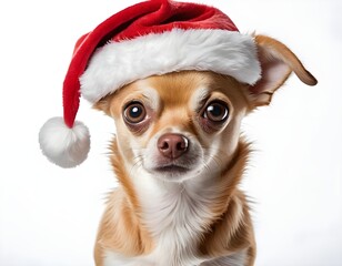Cute Chihuahua Puppy Wearing Santa Hat