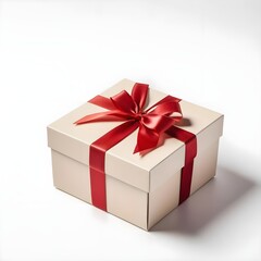 Obraz premium Beige Gift Box with Red Ribbon