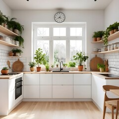 Fototapeta premium Bright Modern Kitchen with Abundant Plants and Natural Light