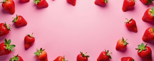Vibrant strawberry pattern on a pastel pink background, vibrant, delicious, fruity