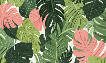 Flat Minimalist Jungle Leaf Vector Wallpaper with Tropical Foliage Patterns