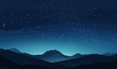 Stunning Vector Illustration of Starry Sky with Milky Way and Mountain Silhouette