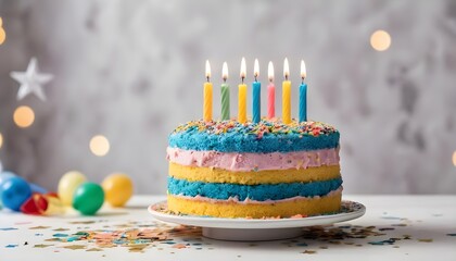 Colorful Birthday Cake with Candles