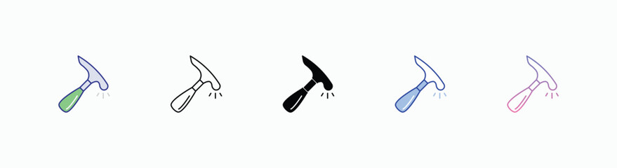 Brick Hammer icons set in different style vector stock 