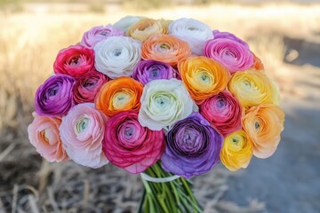 A large bouquet of multi-colored ranunculus