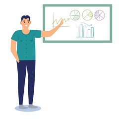 vector of man standing doing presentation explaining material