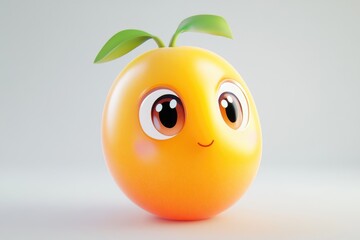 Fototapeta premium A cute, cartoon orange with big eyes and a happy smile, 3D rendered.