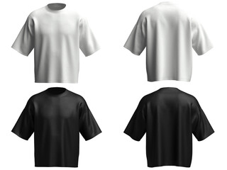 Blank Isolated Drop shoulder Black & white  tshirt mockup front and back view 3d rendering