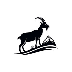 goat,goat face silhouette logo vector line art logo design
