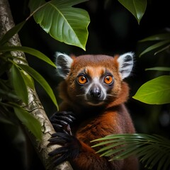 Fototapeta premium Red-fronted Lemur in Tropical Rainforest