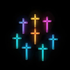 Obraz premium Neon Crosses on Black Background