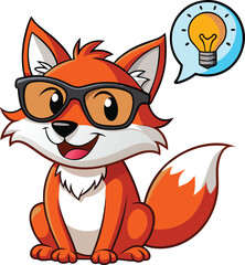 Clever fox with cheeky grins, sly winks, shocked, "idea!", tongue out, cool with shades Animal Emoji-Style.