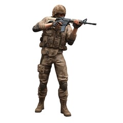 Soldier with a machine gun isolated white background 3d illustration