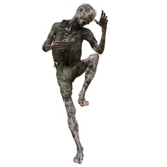 Zombie male isolated white background 3d illustration