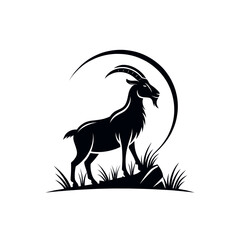 goat,goat face silhouette logo vector line art logo design