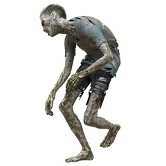 Zombie male isolated white background 3d illustration