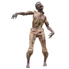 Zombie girl isolated white background 3d illustration
