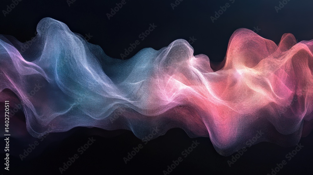 Poster abstract colorful wave patterns flowing smoothly against a dark background, creating a dynamic visua