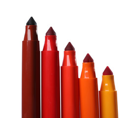 Many colorful markers isolated on white. Art supply