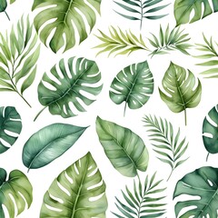 Fototapeta premium Watercolor Tropical Leaves Seamless Pattern