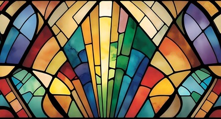 Fototapeta premium Abstract stained glass window design featuring vibrant colors and geometric shapes in a symmetrical pattern