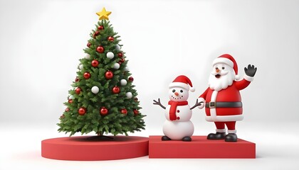 Santa, Snowman, and Christmas Tree on Red Platforms