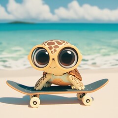 Turtle Skates Beach Scene