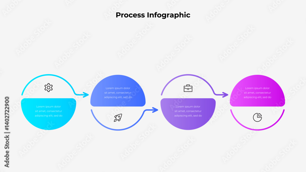 Leinwandbilder Colorful circular infographic with four steps and icons, representing a workflow or process concept for business or data visualization
