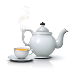 Elegant Teapot and Teacup Set With Steam in a Cozy Setting