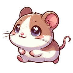 Fototapeta premium Charming cartoon illustration of a cute hamster with big, adorable eyes, brown and white fur, and a sweet expression, sitting. Represents adorable animals, small pets, and children's themes.