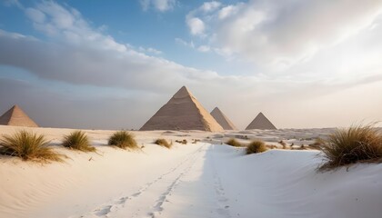 Footprints in the Sand Leading to the Giza Pyramids