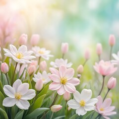 Delicate Pink Flowers in Spring Meadow