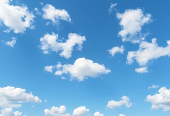 Fototapeta premium Vast, serene blue sky canvas dotted with fluffy white clouds, watercolor-like texture, cloud texture, summer