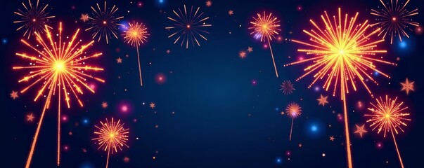 Naklejka premium Vector illustration of sparkling fireworks in various shapes and sizes, vector art, festive