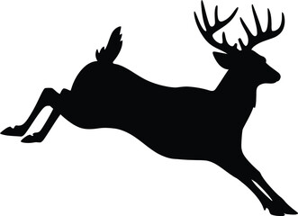 Jumping Antlered Deer Silhouette – Isolated Vector Illustration