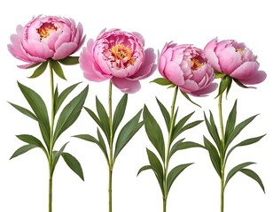 Fototapeta premium Four Pink Peonies on White Background